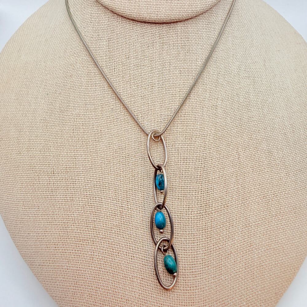 Vtg Marjorie Baer SF Y-Drop Shain Pendant Necklace Turquoise Silver Tone 17"